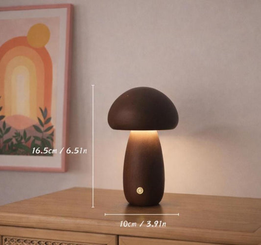 Wooden Mushroom Night Light - Cute wood lamp - Rechargeable light