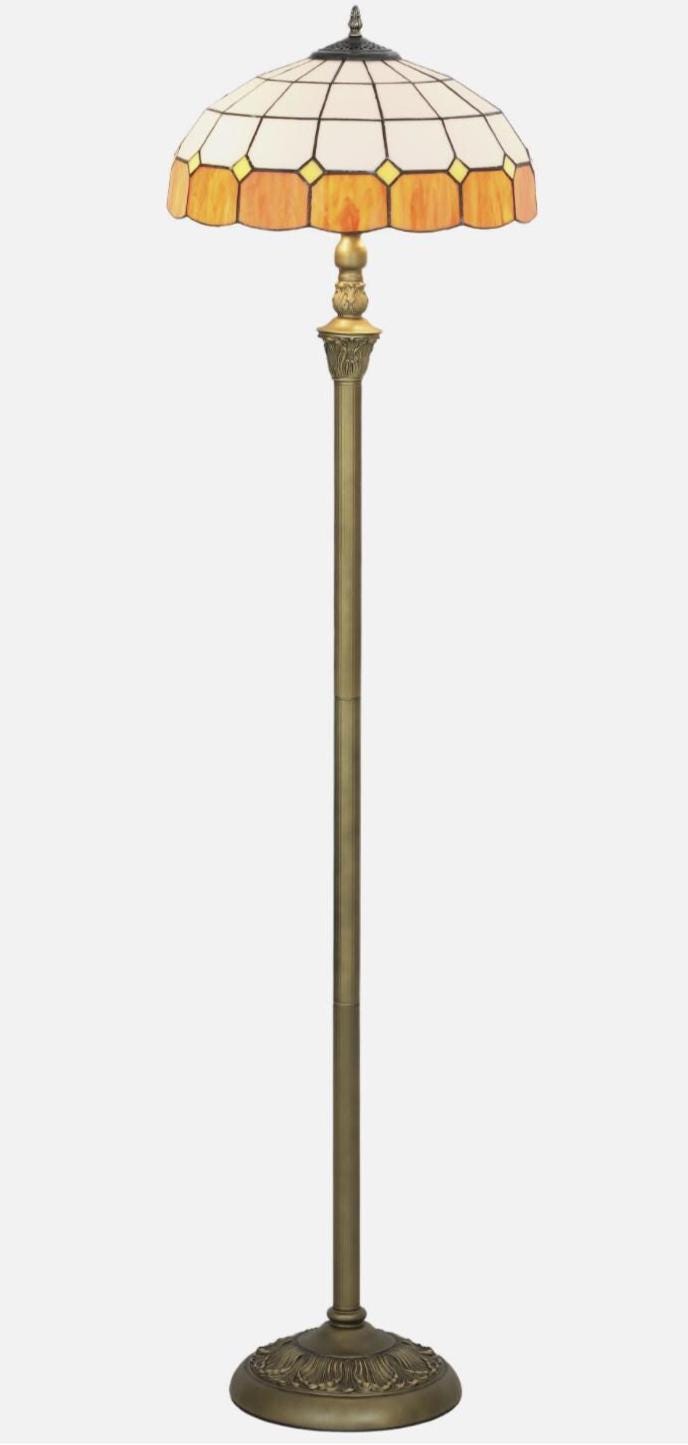 Tiffany Floor Lamp | Stained Glass Shade Brass Base Blue or Orange