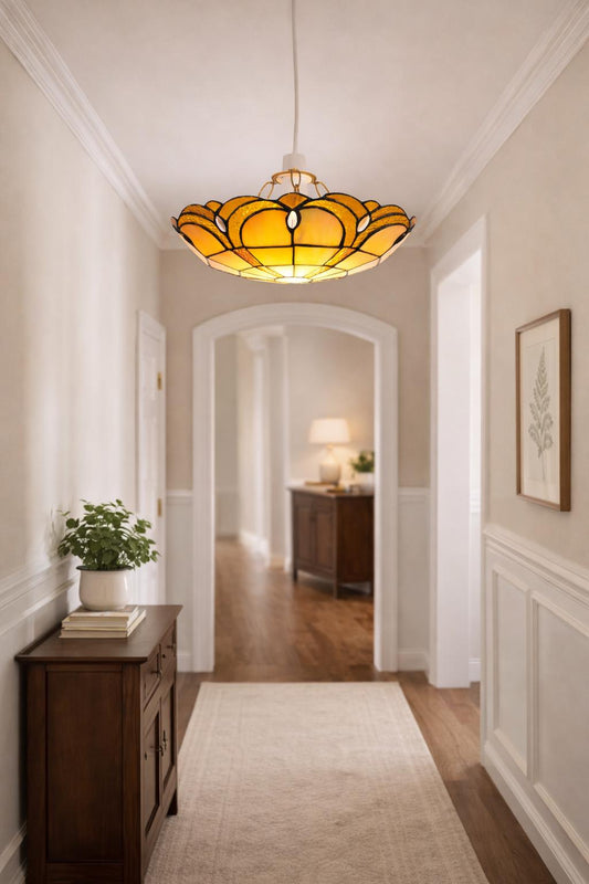 Tiffany Ceiling light shade - stained glass - uplighting - amber