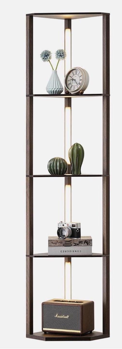 Floor Lamp with Shelves | Wooden Shelf Storage Light