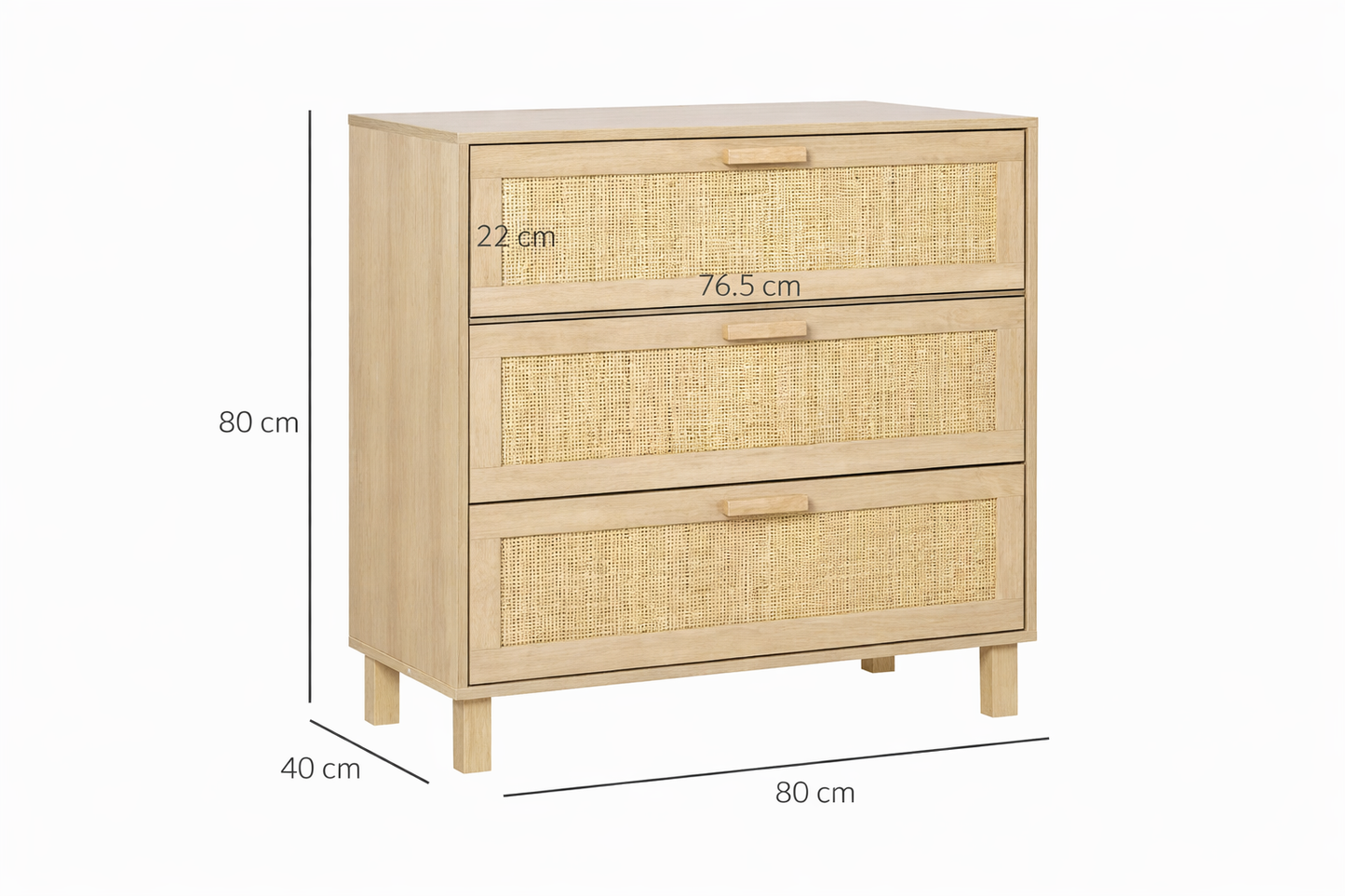 Rattan Chest of Drawers | 3 Drawer Boho Storage Cabinet