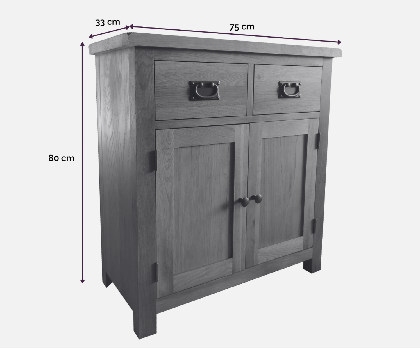 Rustic Oak Sideboard Cabinet | 2 Drawer 2 Door Storage Unit