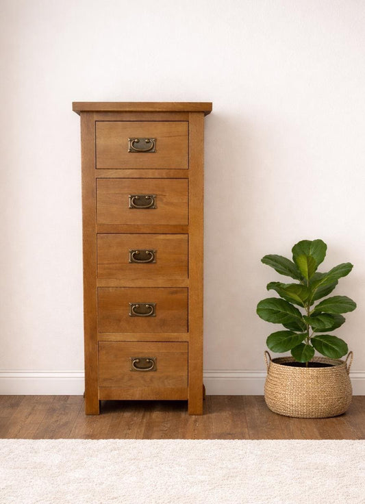 Solid Oak 5 drawer Tallboy - Chest of drawers - Rustic / farmhouse
