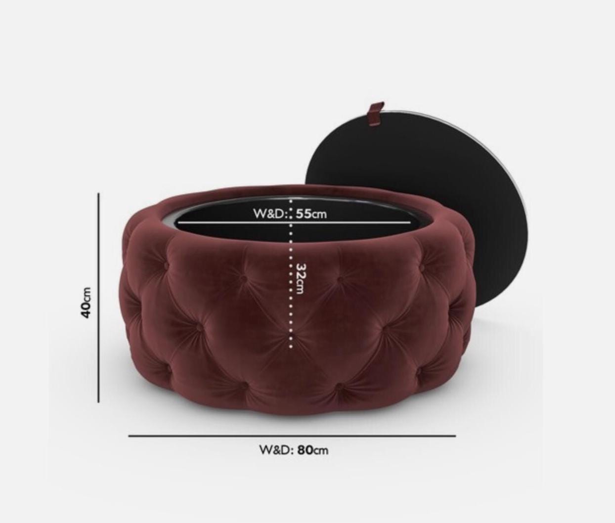 Ottoman pouf / coffee table - velvet red - Storage box