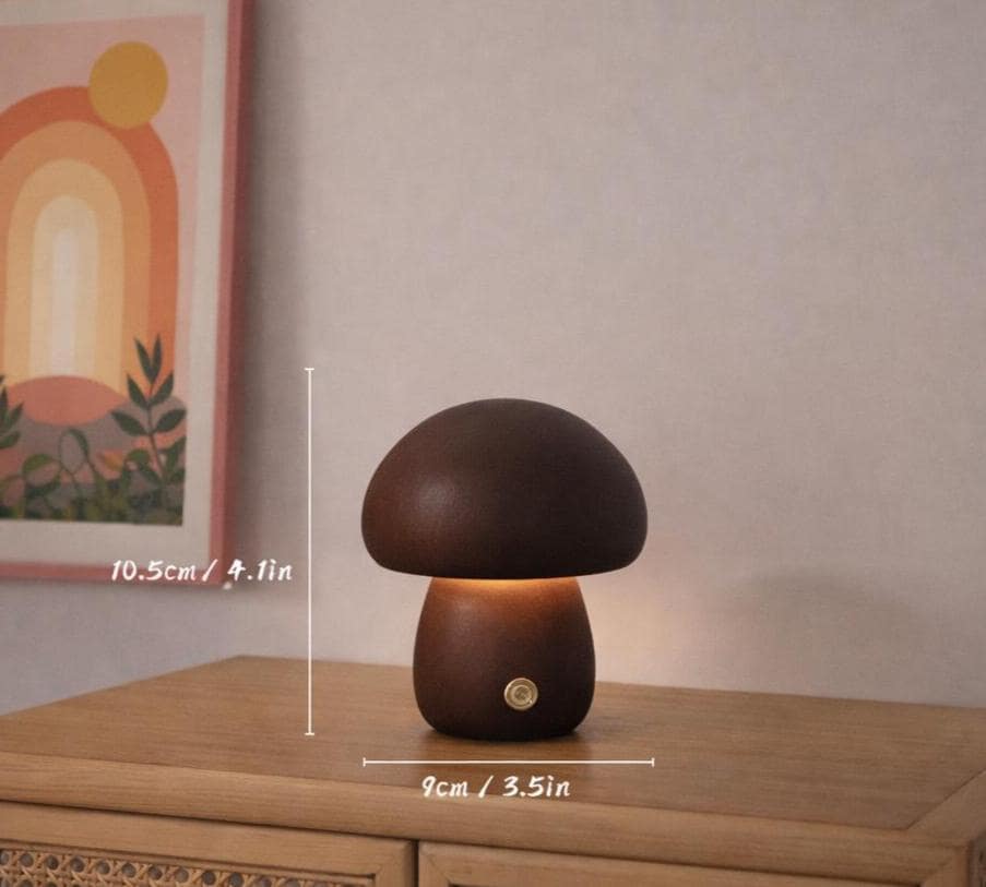 Wooden Mushroom Night Light - Cute wood lamp - Rechargeable light