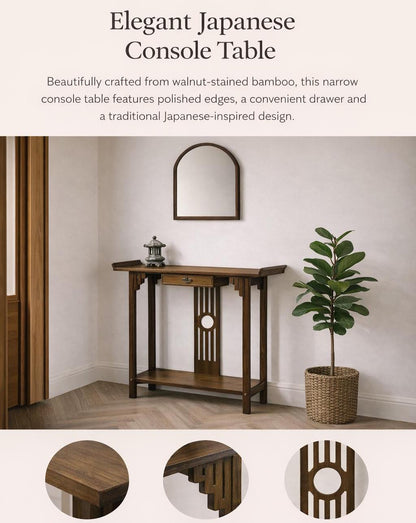 Narrow Bamboo Console table - Japanese Entryway Display