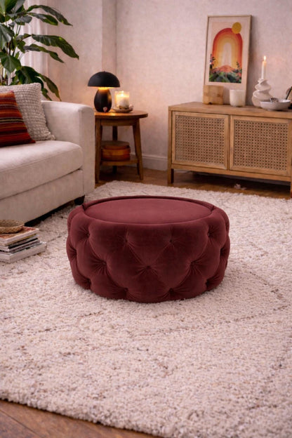 Ottoman pouf / coffee table - velvet red - Storage box