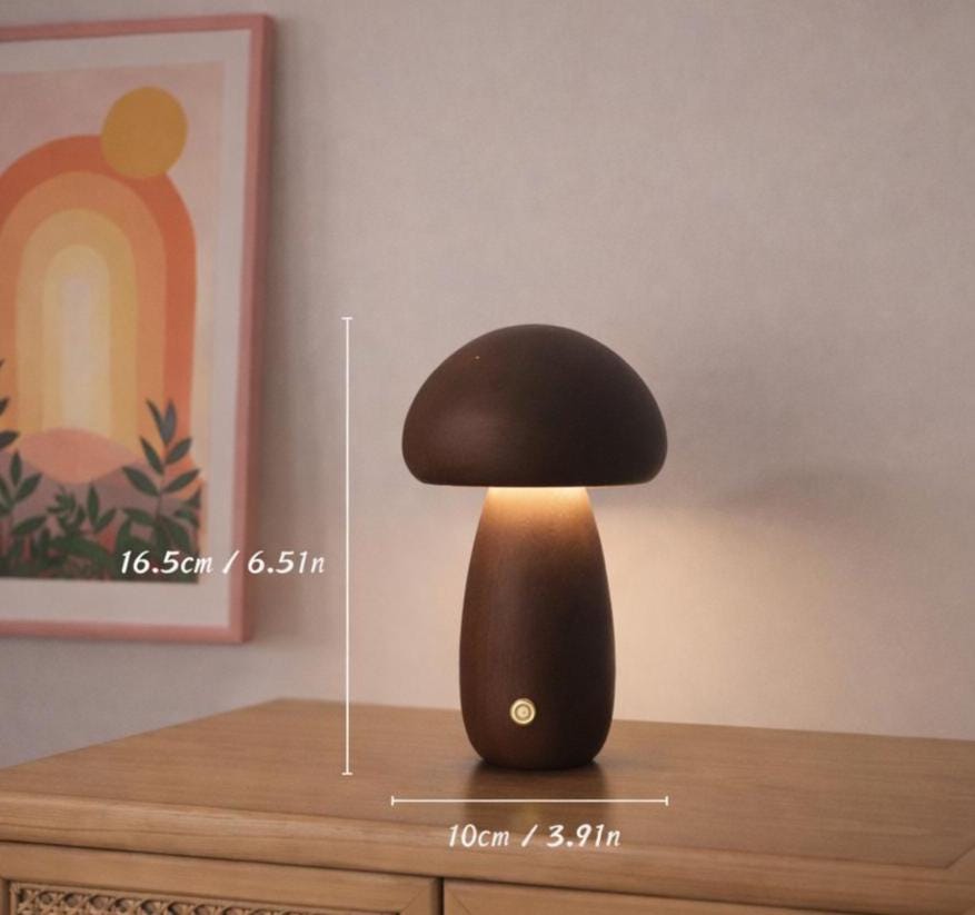 Wooden Mushroom Night Light - Cute wood lamp - Rechargeable light