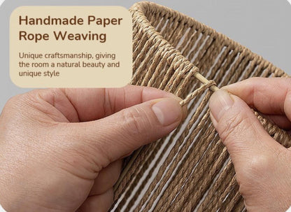 Wooden Table Lamp with Rope Shade – Boho Rustic