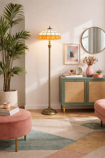 Tiffany Floor lamp - Brass lamp -  Blue or orange lamp shade