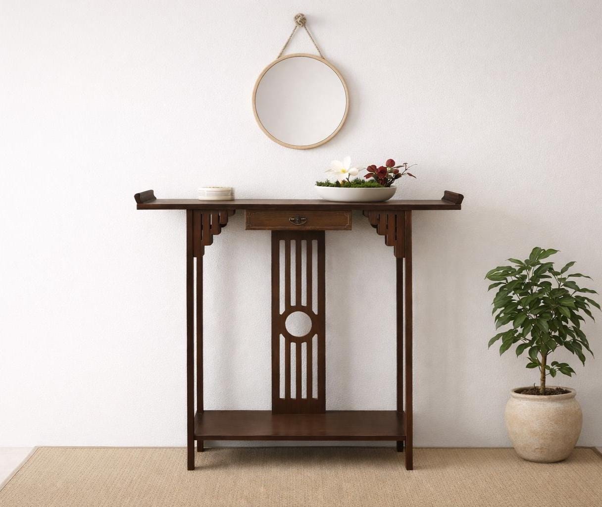 Narrow Bamboo Console table - Japanese Entryway Display