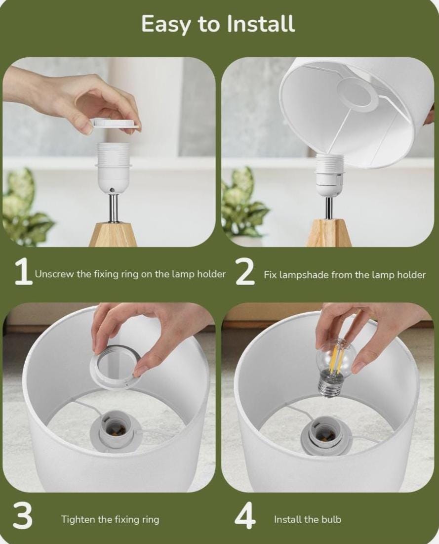 Wooden Table Lamp with White Fabric Drum Shade – Nordic Bedside Light