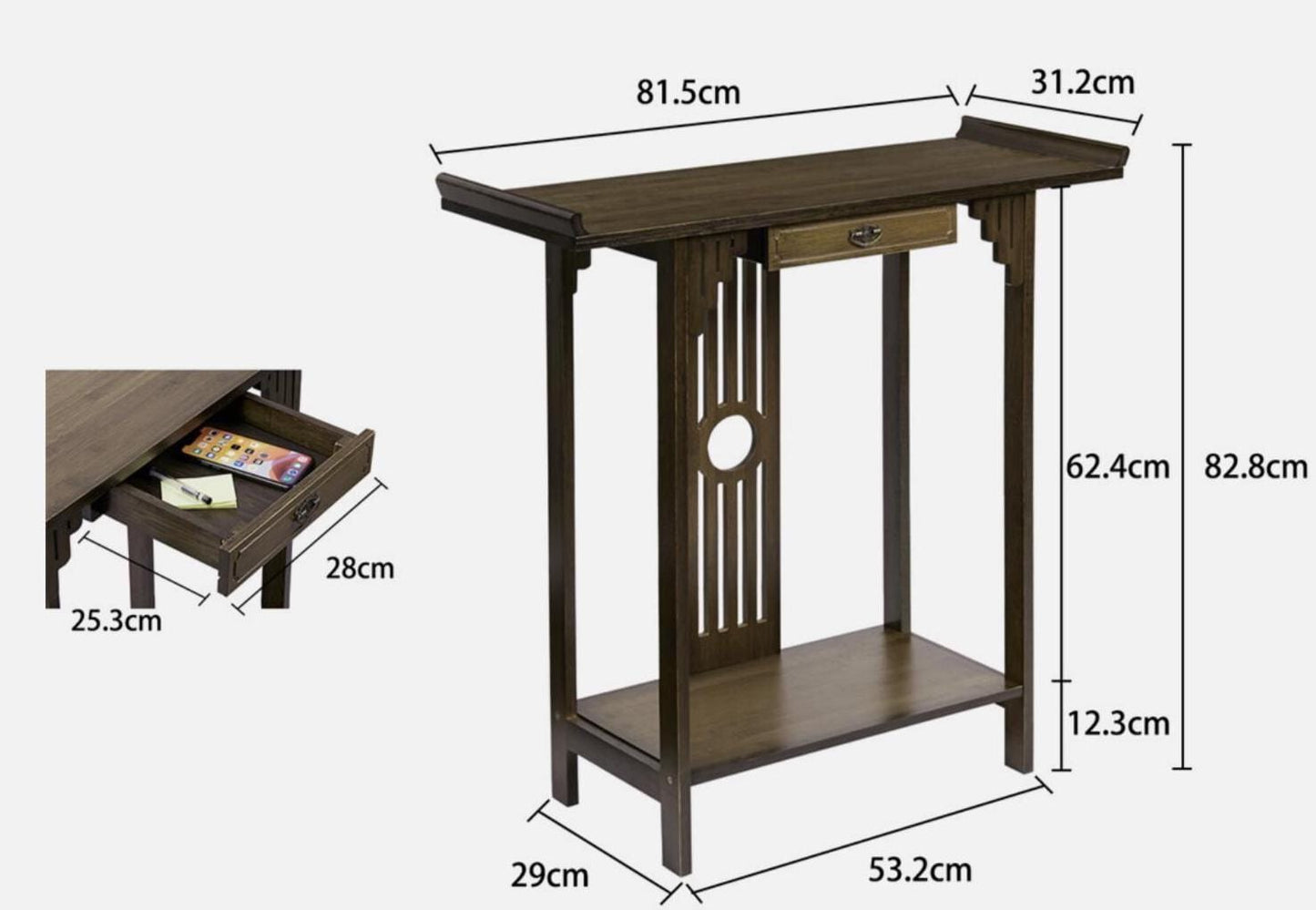 Narrow Bamboo Console table - Japanese Entryway Display