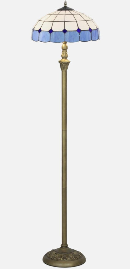 Tiffany Floor lamp - Brass lamp -  Blue or orange lamp shade