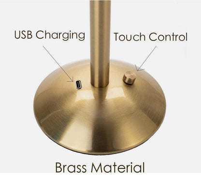 Rechargeable Brass Table Lamp – Modern Ribbed Acrylic Accent Light