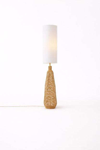 Rattan wicker Floor lamp - Urban decor - linen drum lampshade