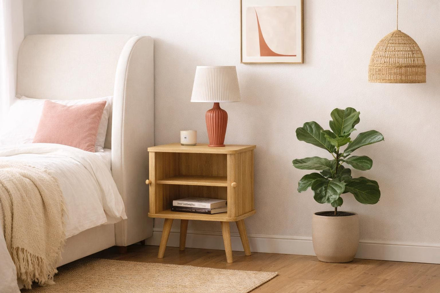 Oak Bedside table - Mid century modern oak sidetable