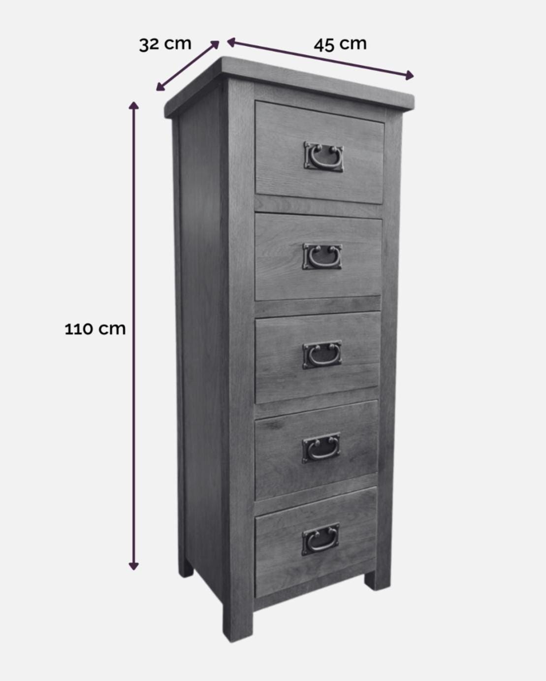 Solid Oak 5 drawer Tallboy - Chest of drawers - Rustic / farmhouse
