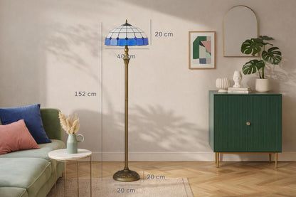 Tiffany Floor lamp - Brass lamp -  Blue or orange lamp shade
