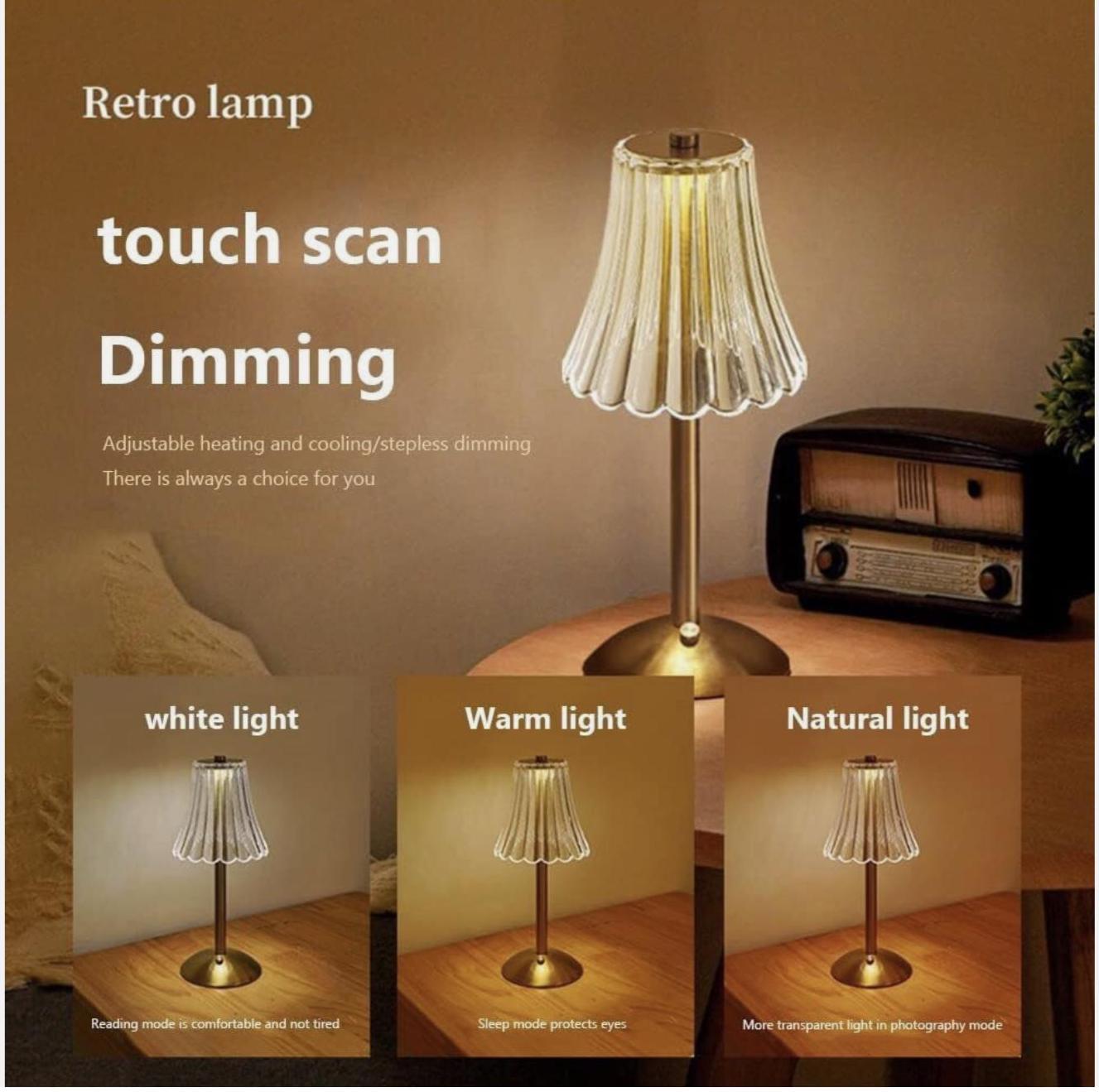 Rechargeable Brass Table Lamp – Modern Ribbed Acrylic Accent Light