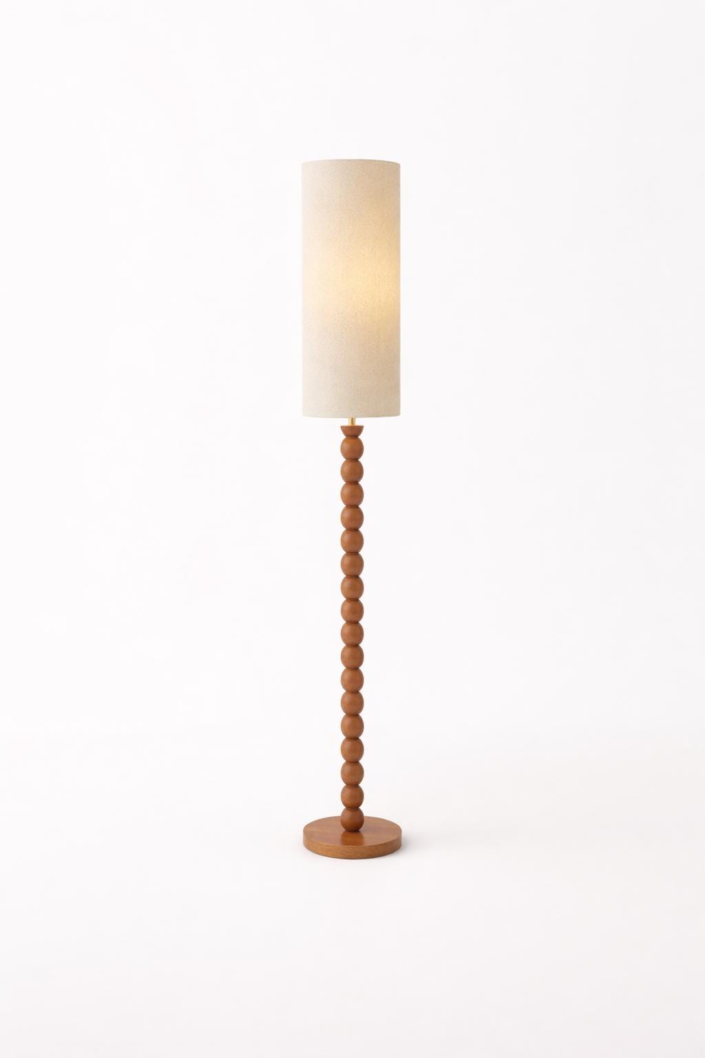 Rubberwood Floor lamp - Linen lamp shade - Mid century