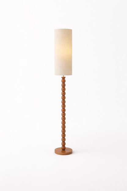 Rubberwood Floor lamp - Linen lamp shade - Mid century