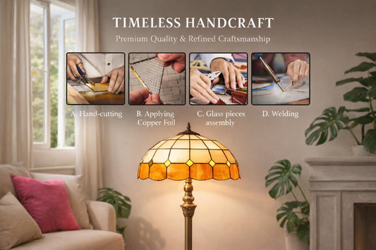 Tiffany Floor lamp - Brass lamp -  Blue or orange lamp shade