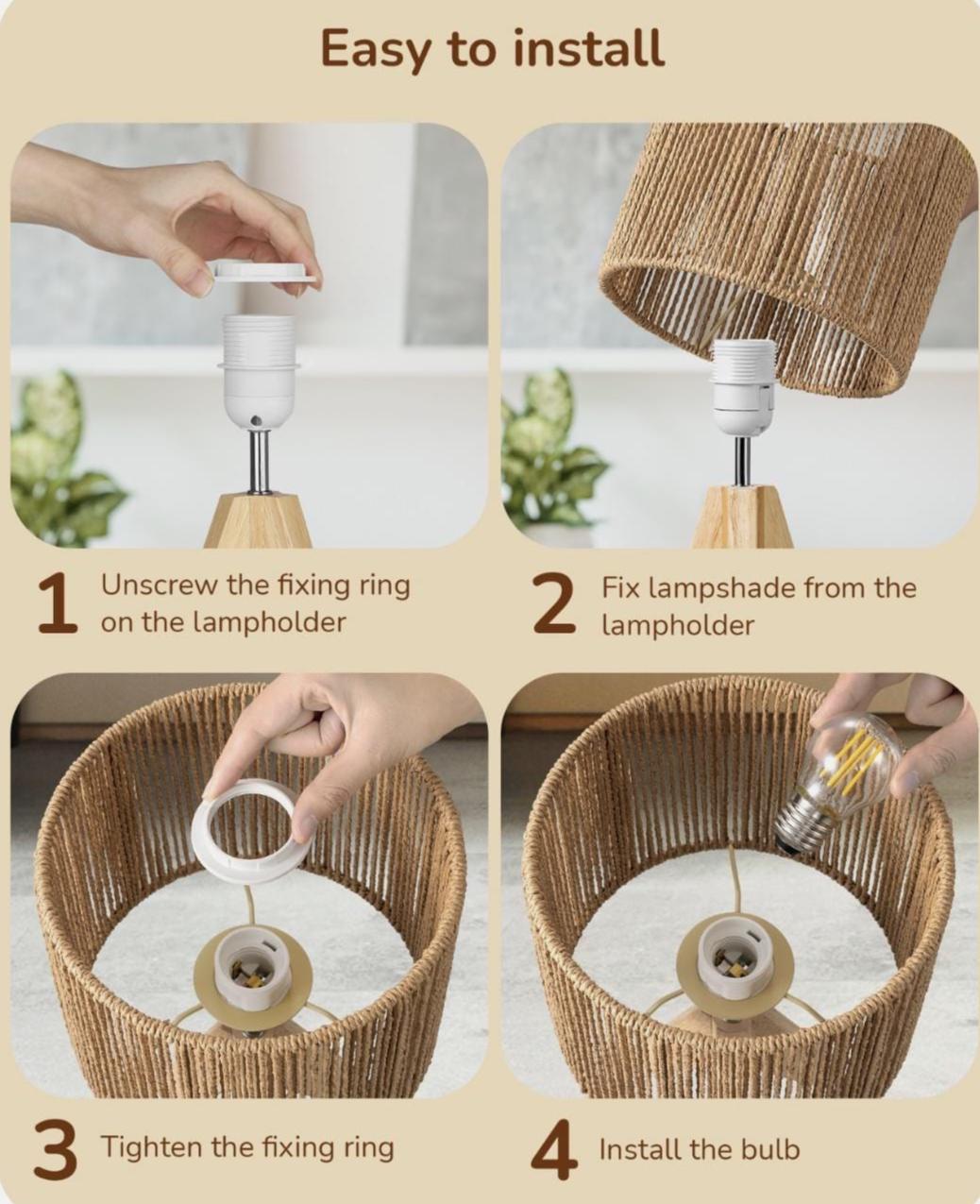 Wooden Table Lamp with Rope Shade – Boho Rustic