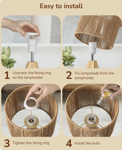 Wooden Table Lamp with Rope Shade – Boho Rustic