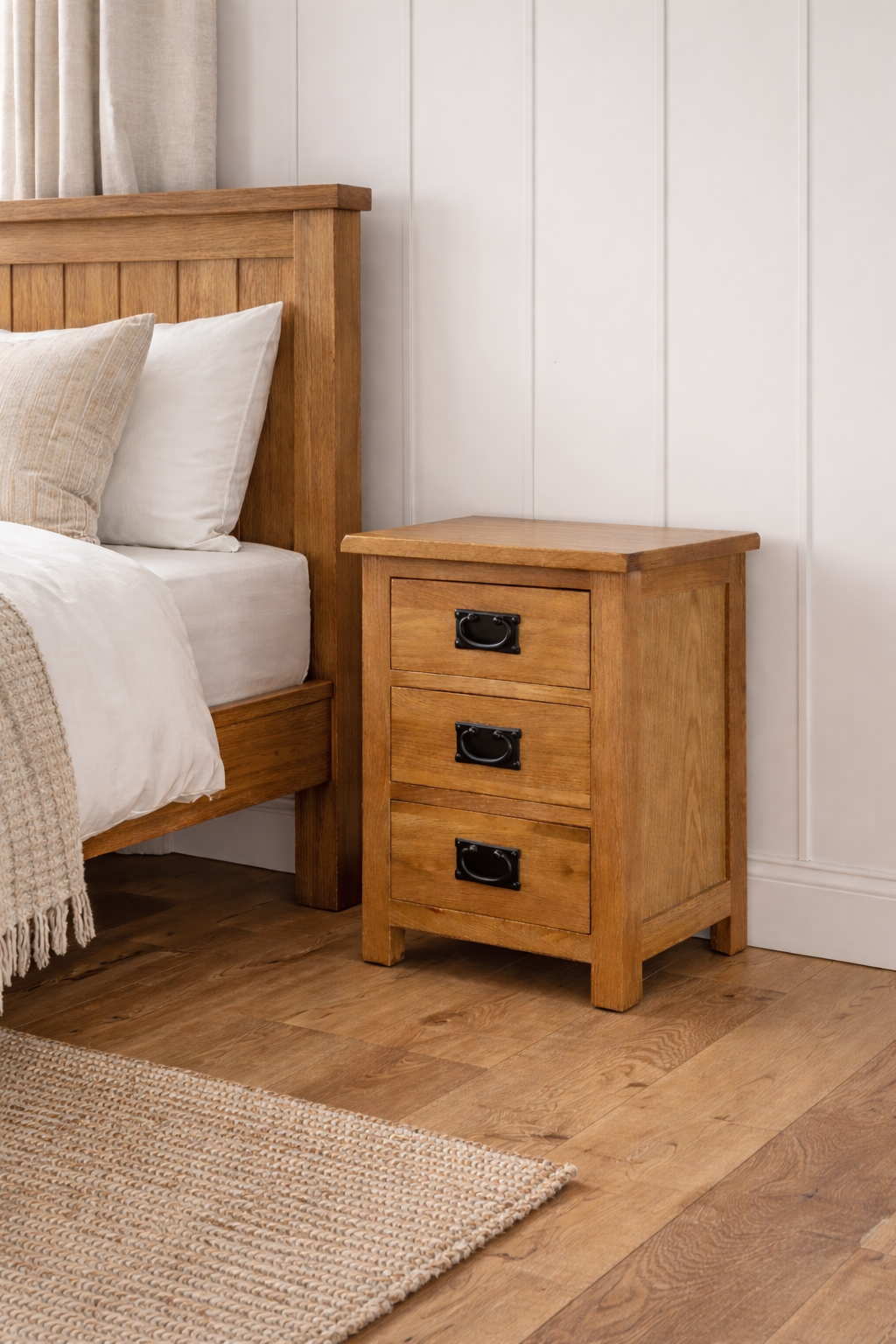 Oak Bedside Table - Rustic / farmhouse look - Fully assembled
