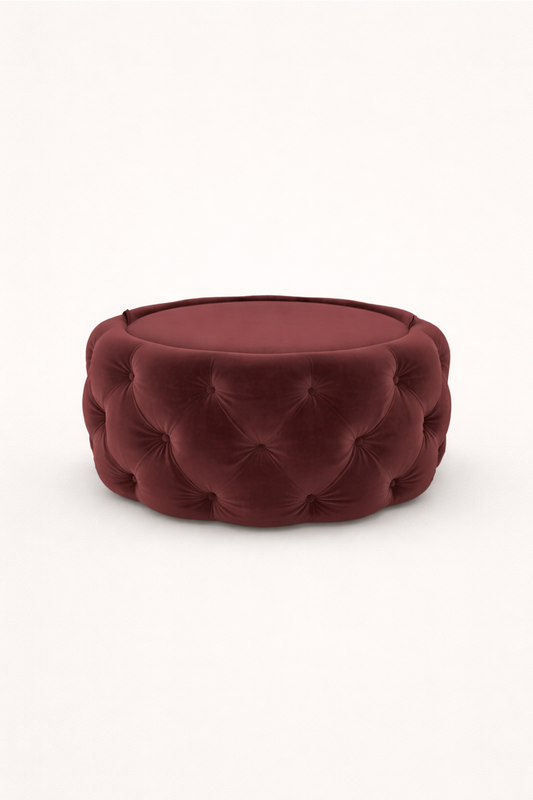 Red Velvet Ottoman with Storage | Round Coffee Table Pouf