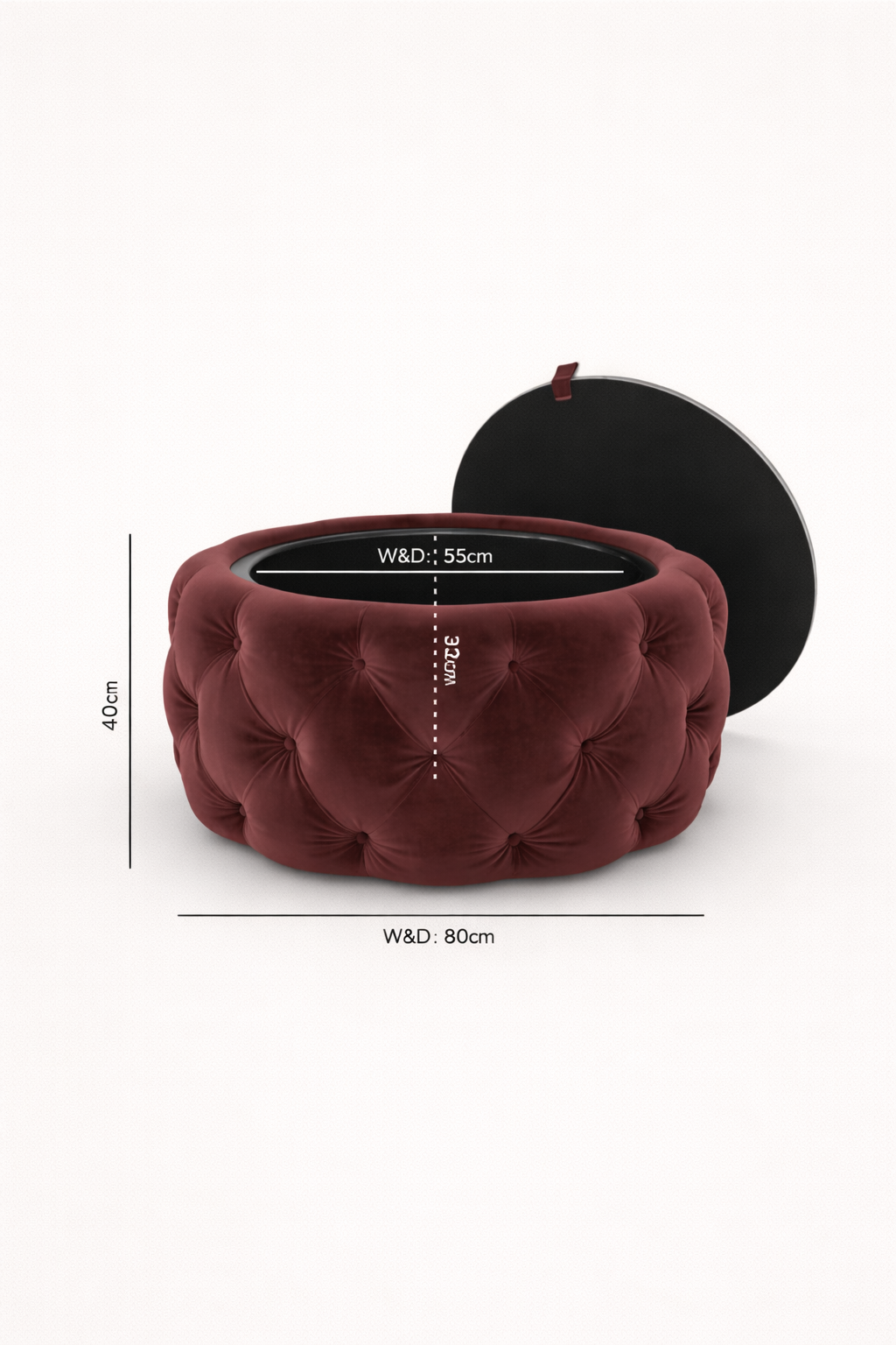 Red Velvet Ottoman with Storage | Round Coffee Table Pouf