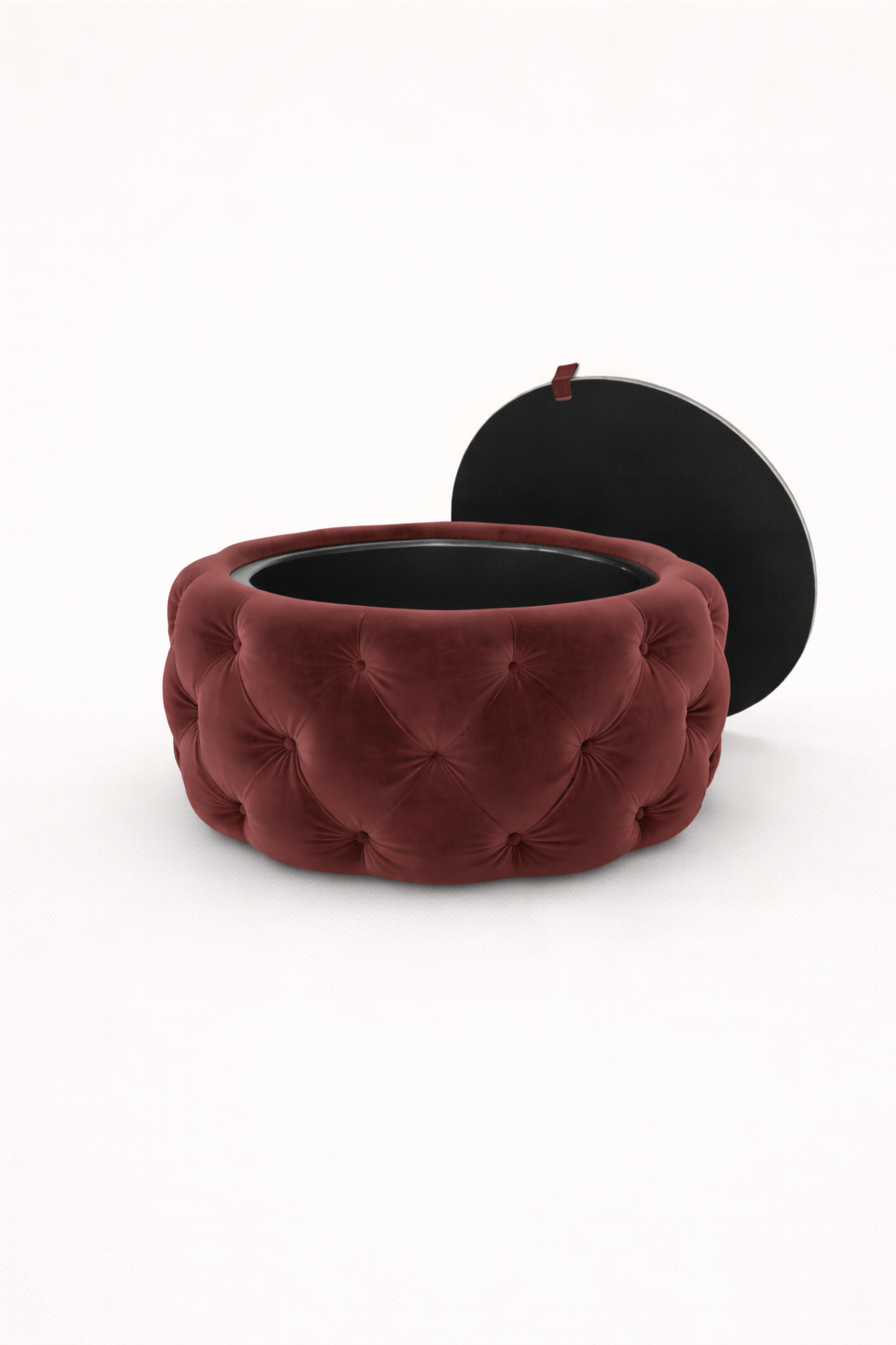 Red Velvet Ottoman with Storage | Round Coffee Table Pouf