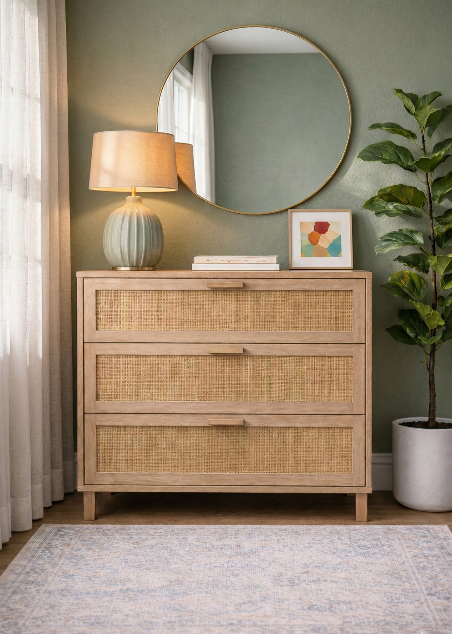 Rattan Chest of Drawers | 3 Drawer Boho Storage Cabinet