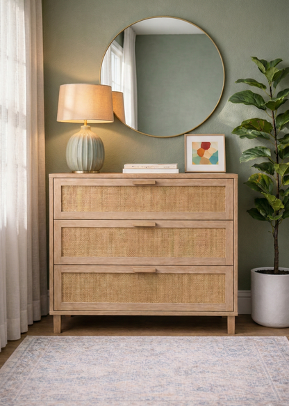 Rattan Chest of Drawers | 3 Drawer Boho Storage Cabinet