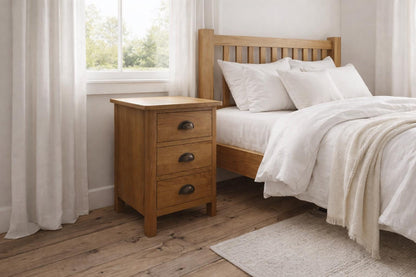 Rustic Solid Oak Bedside table - Antique Brass cup handles