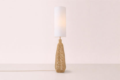 Rattan wicker Floor lamp - Urban decor - linen drum lampshade