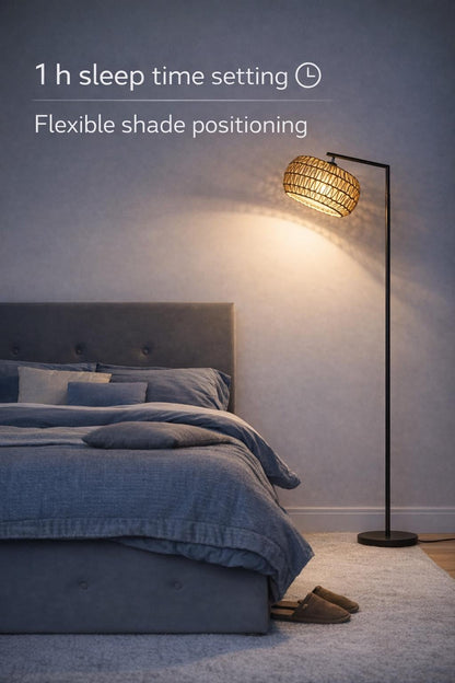 Boho Floor lamp - Adjustable rattan lamp shade - remote control option