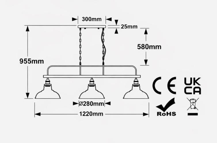 Vintage Glass 3 shade Chandelier Pendant - Ceiling Pendant Lamp Antique