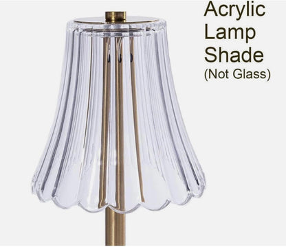 Rechargeable Brass Table Lamp – Modern Ribbed Acrylic Accent Light