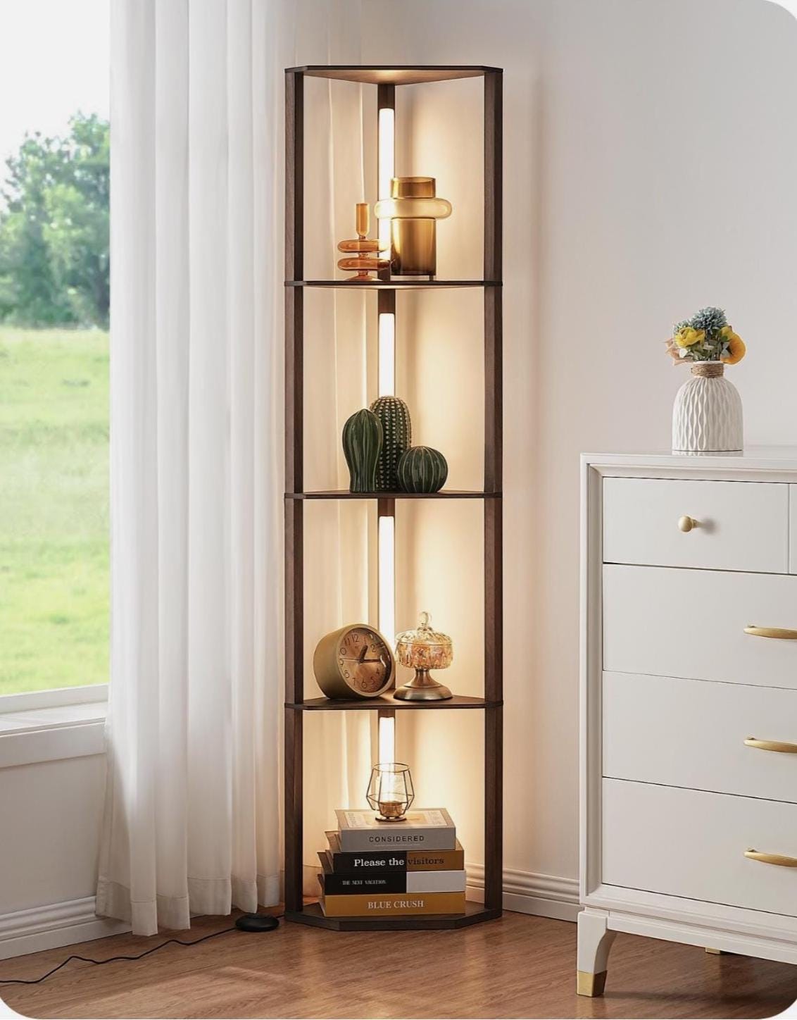 Solid Wooden shelving with built in lamp