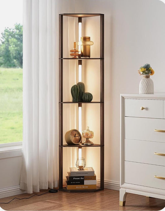 Solid Wooden shelving with built in lamp