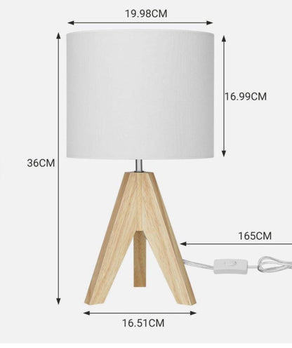 Wooden Table Lamp with White Fabric Drum Shade – Nordic Bedside Light