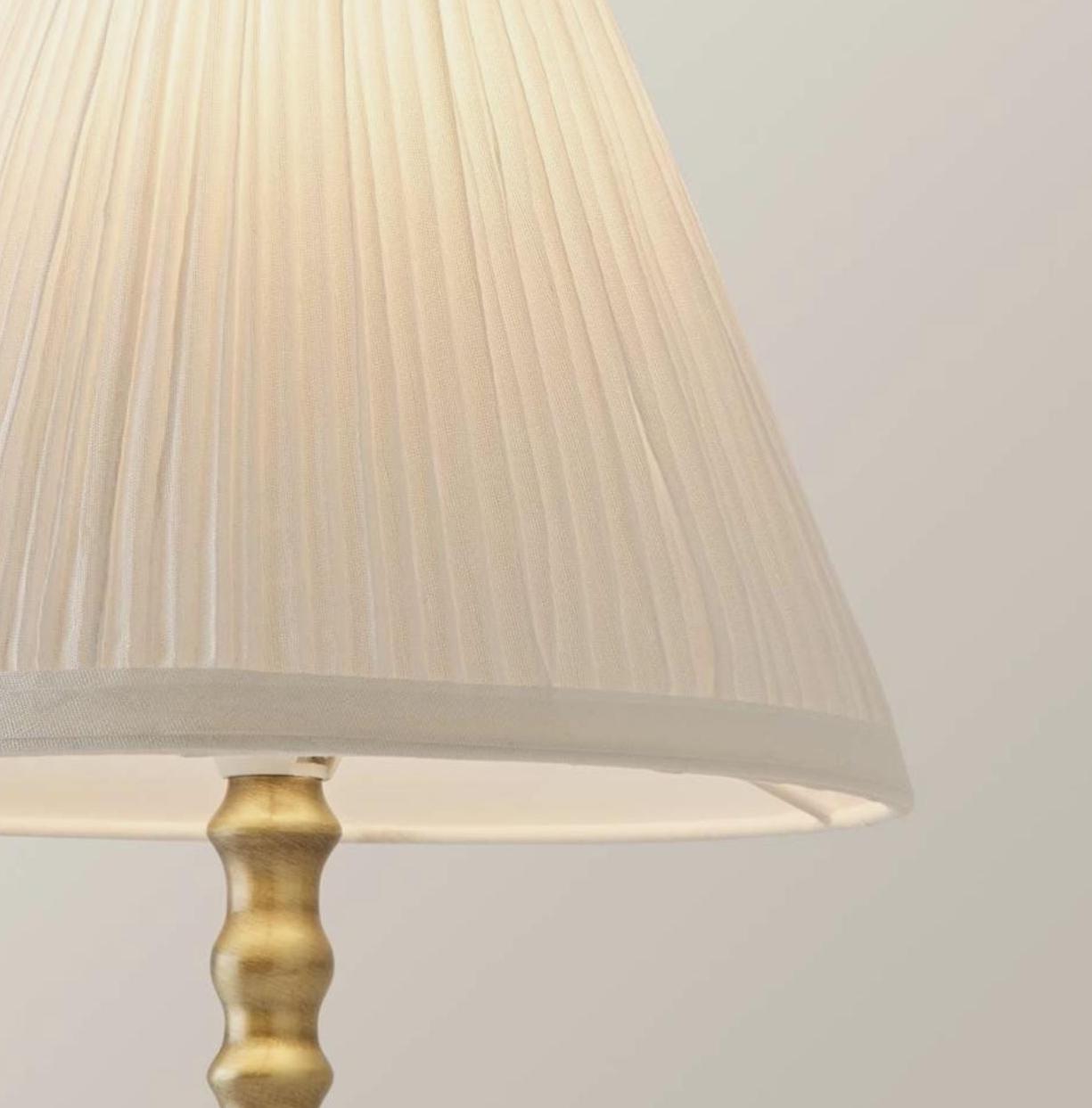 Brass Touch Table Lamp with Pleated Shade – Traditional Farmhouse Bedside Lamp