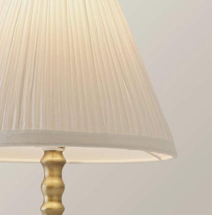 Brass Touch Table Lamp with Pleated Shade – Traditional Farmhouse Bedside Lamp