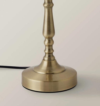 Brass Touch Table Lamp with Pleated Shade – Traditional Farmhouse Bedside Lamp