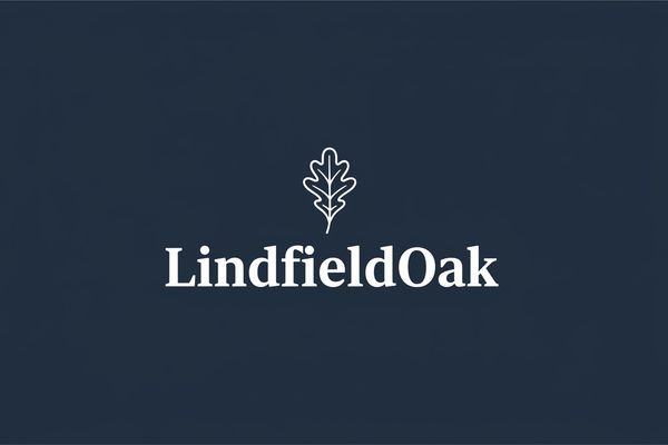 LindfieldOak logo with leaf on navy background